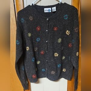 Vintage Floral Embroidered Paul Harris Designs Women's Cardigan - Brown